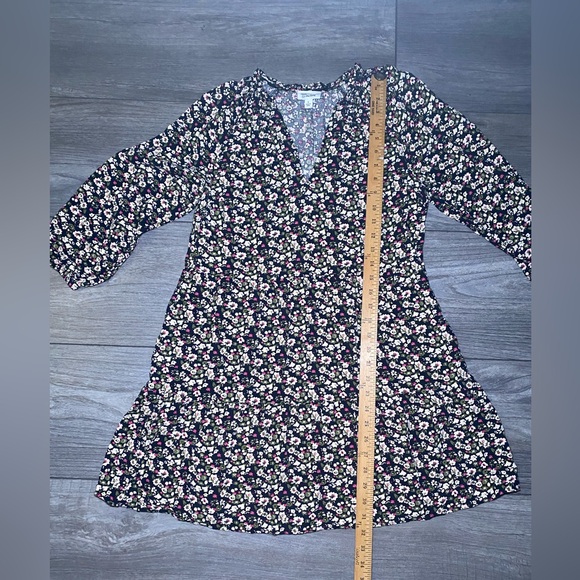 EUC Caralyn Mirand The Drop Ruffle-Neck Tiered Mini Dress, Black Floral Print - Picture 8 of 11